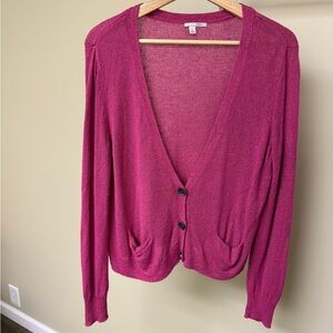 Halogen Pink Cropped Button Cardigan Sweater Rayon Blend Size M